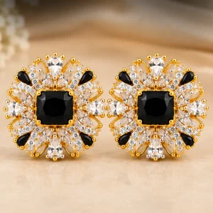 Black Crystal Floral Earrings