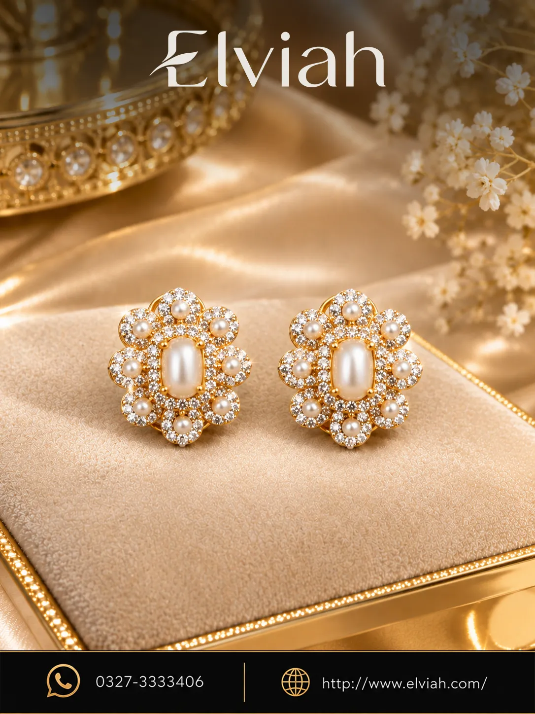 Pearl Blossom Crystal Stud Earrings (1)