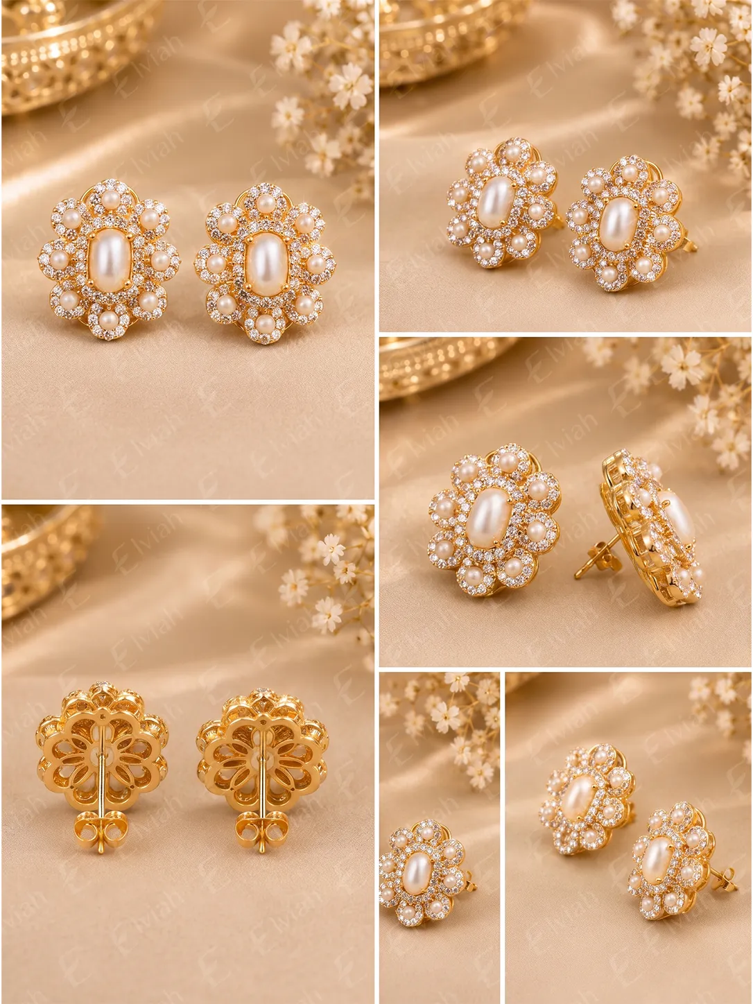 Pearl Blossom Crystal Stud Earrings (2)