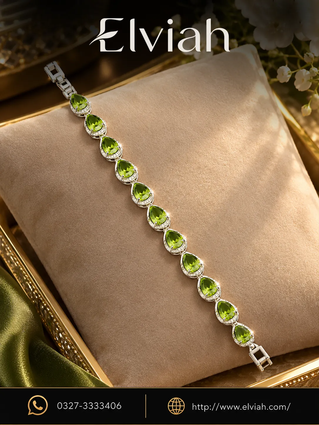 Peridot Teardrop Bracelet (1) Green Teardrop Crystal Bracelet