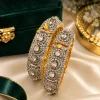Regal Blossom Twin Bangles (1) Gold & Crystal Floral Bangle Set
