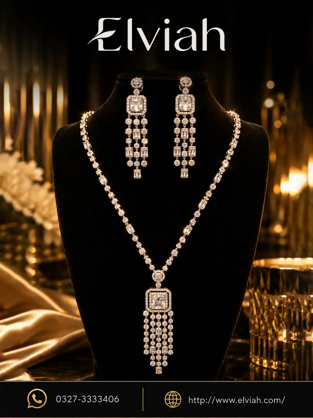 Crystal Bridal Necklace & Earrings Set Crystal Bridal Necklace & Earrings Set | Elviah