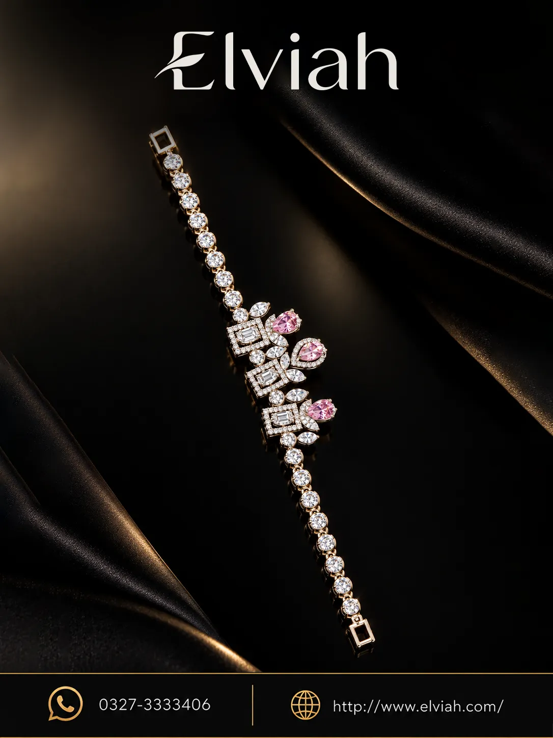 Rose Petal Crystal Bracelet (1) Pink Crystal Floral Bracelet