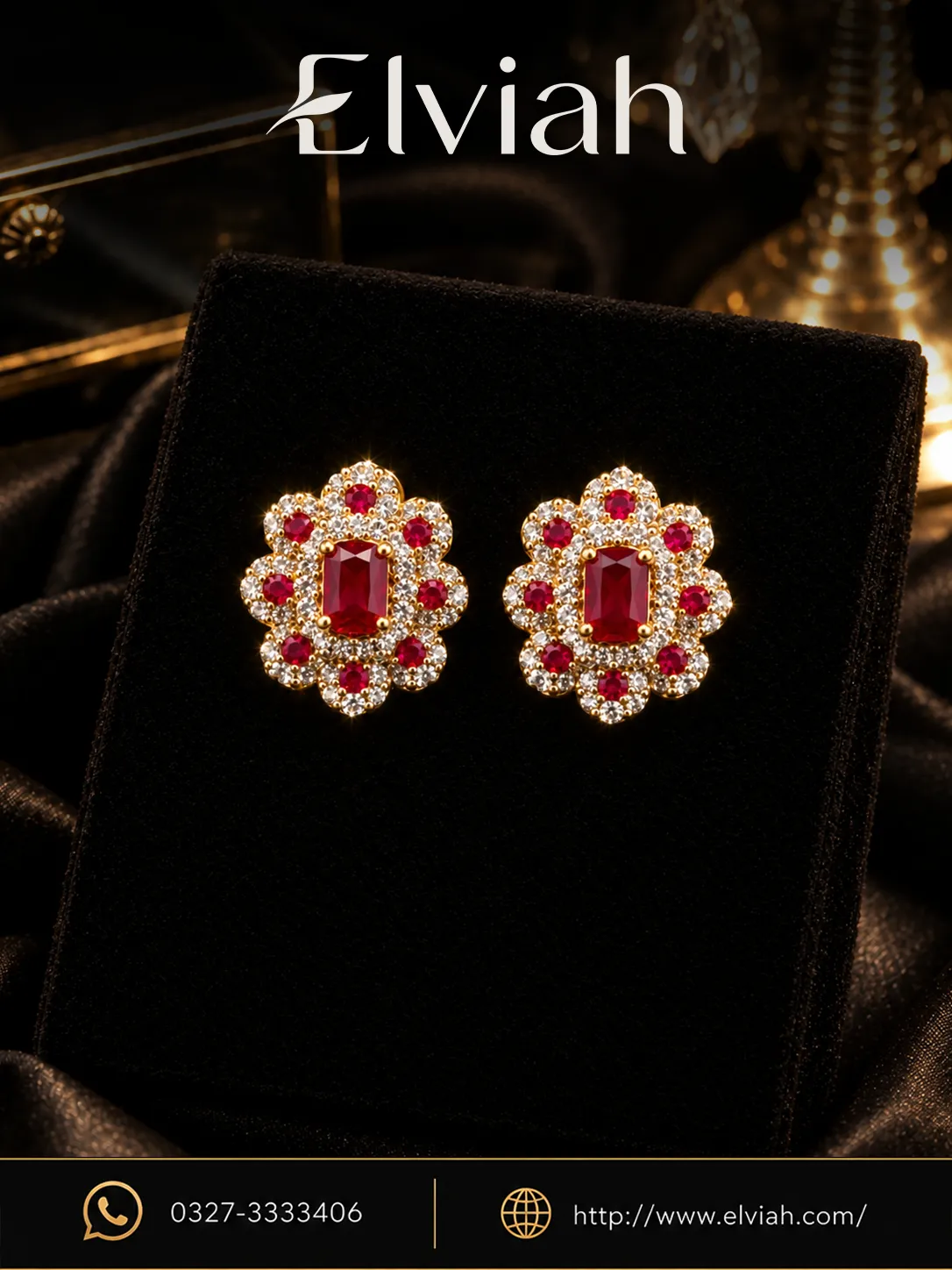 Ruby Blossom Stud Earrings (1) Ruby Red Floral Crystal Stud Earrings