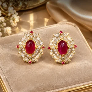 Red Ruby Style Halo Earrings