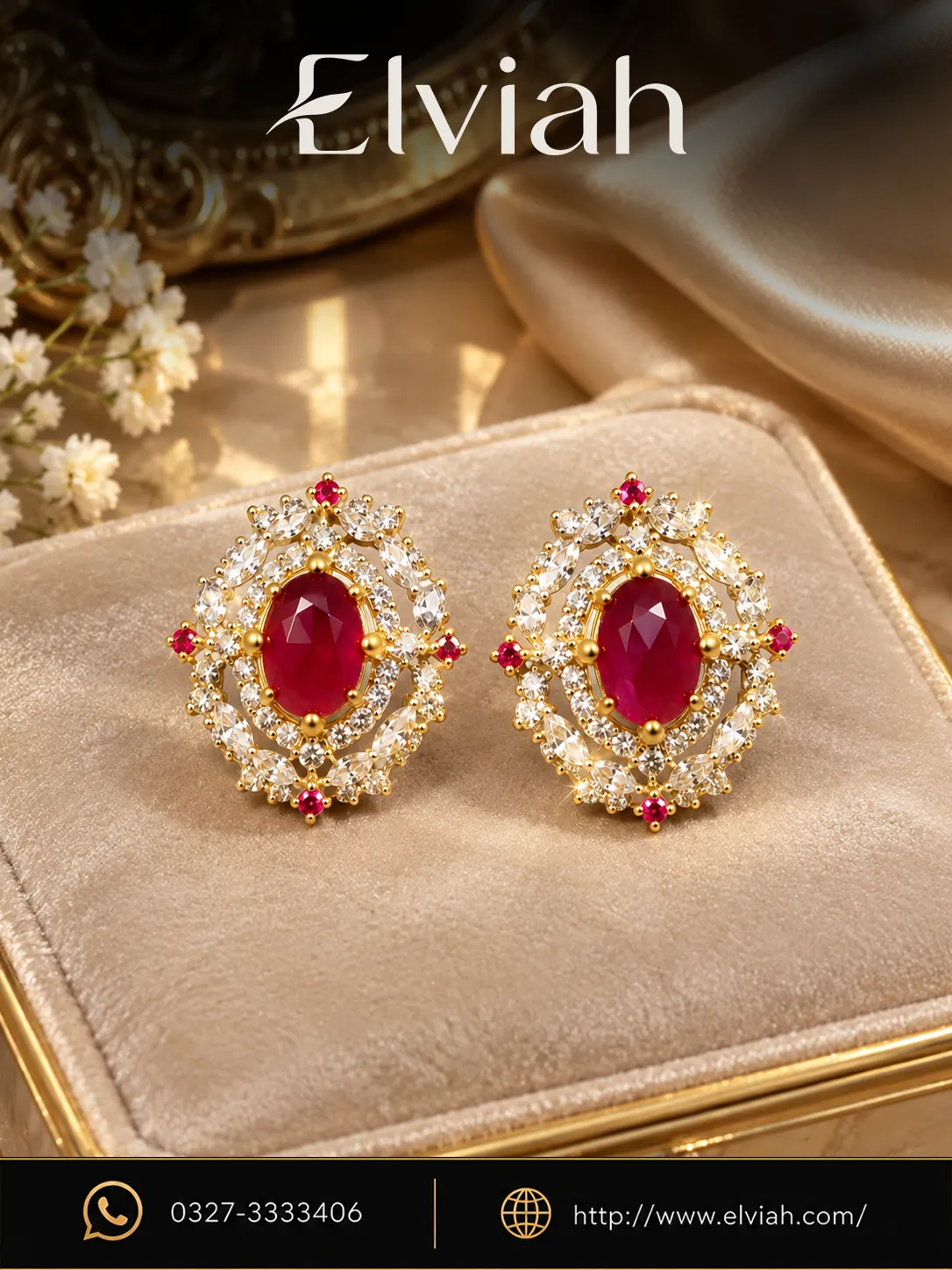 Red Ruby Style Halo Earrings