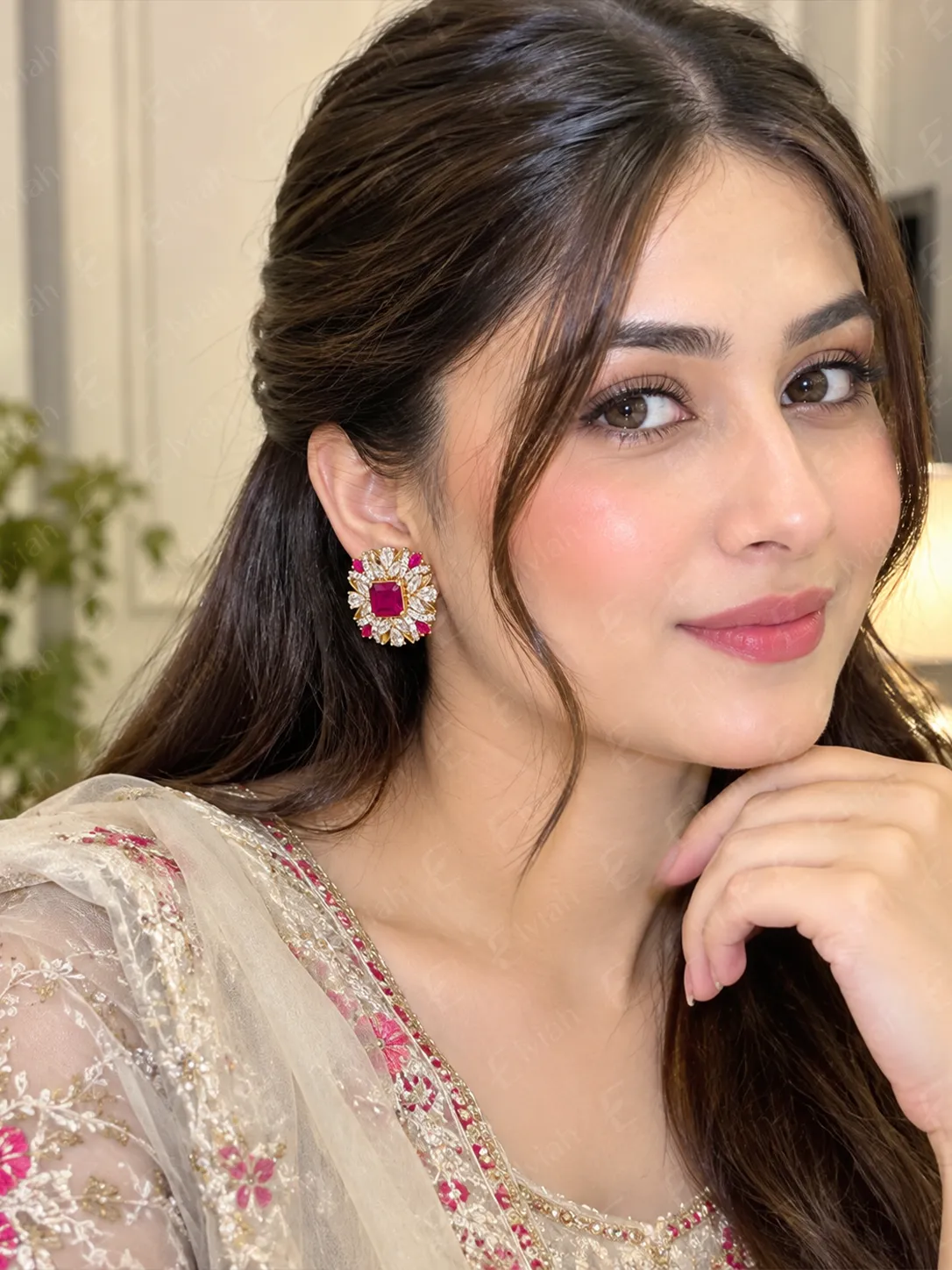 Ruby Petal Frame Earrings (4)