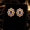Sapphire Blossom Stud Earrings (1) Blue Sapphire Floral Crystal Stud Earrings