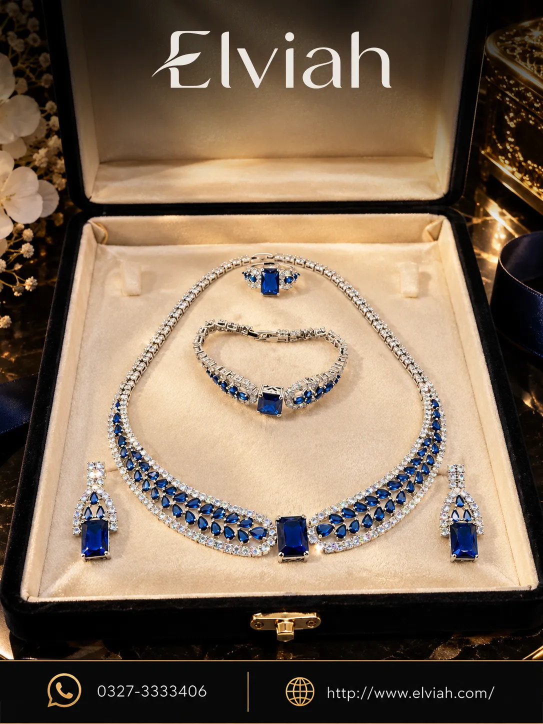 Sapphire Blue Regal Necklace Set (1) Blue Sapphire Crystal Necklace Set