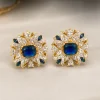 Sapphire Garden Crest Earrings (1) Blue Sapphire Style Floral Crystal Earrings