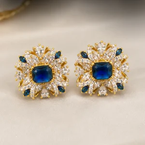 Blue Sapphire Style Floral Crystal Earrings