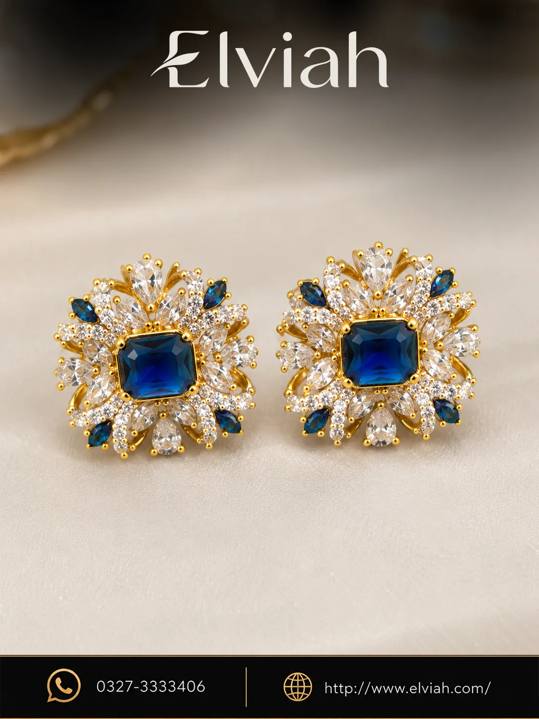 Sapphire Garden Crest Earrings (1) Blue Sapphire Style Floral Crystal Earrings