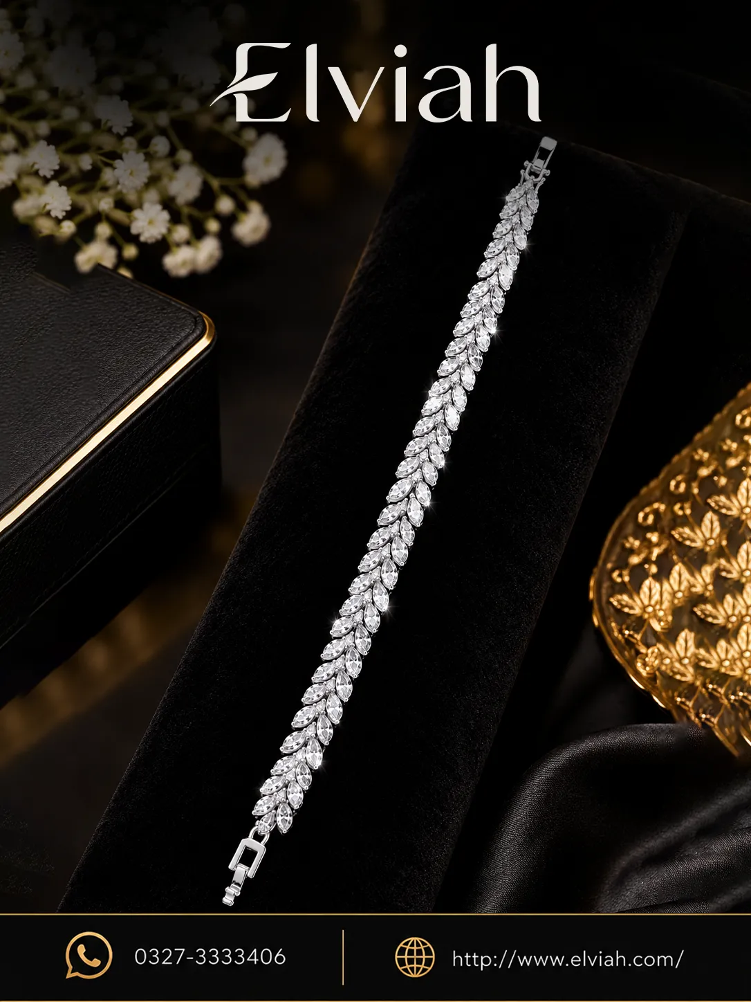 Silver Laurel Leaf Tennis Bracelet (1) Silver Leaf Crystal Bracelet