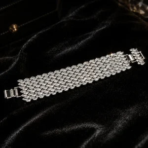 Silver Crystal Petal Weave Statement Bracelet | Elviah